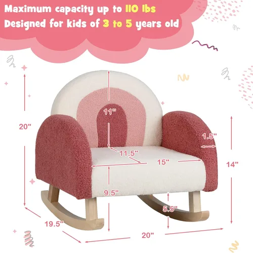 Vista 3 de Costzon Sofá para niños, mecedora para niños pequeños con marcos de madera maciza, tela de felpa, diseño antipuntas para habitación de niños