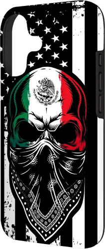 Vista 2 de Funda vintage para iPhone 17 con diseño de calavera mexicana de Estados Unidos y bandera mexicana del 4 de julio