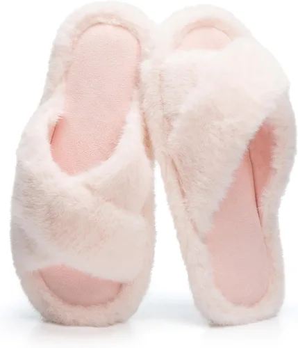 Vista 14 de Pantuflas mullidas para mujer, con banda cruzada, zapatos de casa para mujer, espuma viscoelástica, puntera abierta, silenciosas