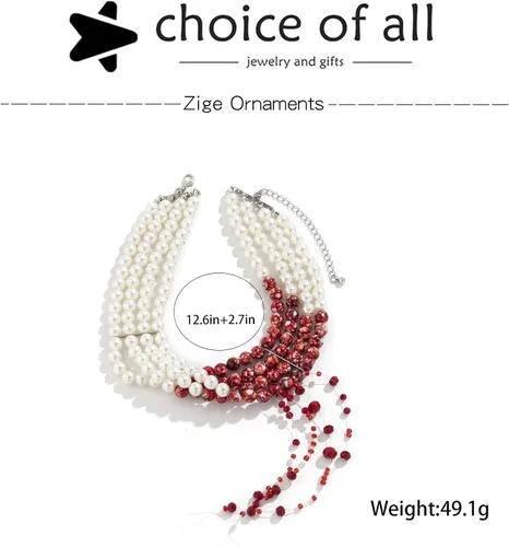 Vista 7 de Collar de perlas de sangre para mujer, collar de sangre para disfraz de vampiro, joyería de goteo, gargantilla de perlas, disfraz de fiesta