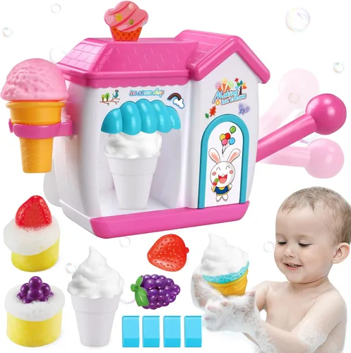 Vista 10 de Gretex Juguetes de Baño para Niños Pequeños de 3 4 5 6 7 8 Años Niñas, Juguete de Baño Fabricante de Helado de Burbujas, Juguetes de Ducha, Juguetes