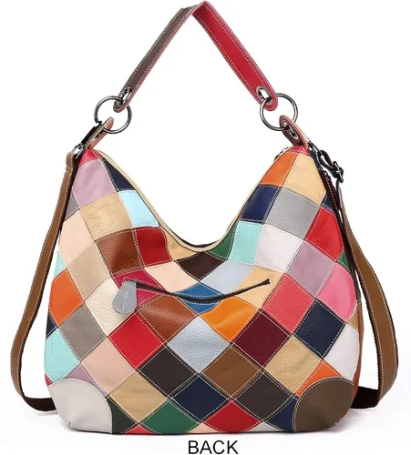 Vista 4 de Bolso de hombro de piel auténtica multicolor floral para mujer