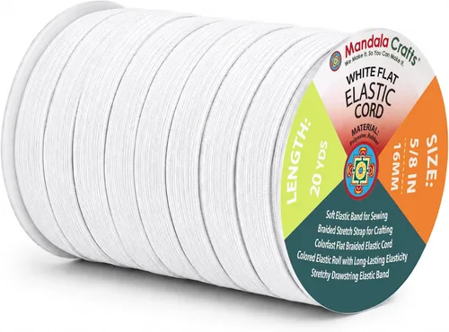 Vista 33 de Mandala Crafts 20 yardas 1/2 pulgada 0.472 in bandas elásticas beige