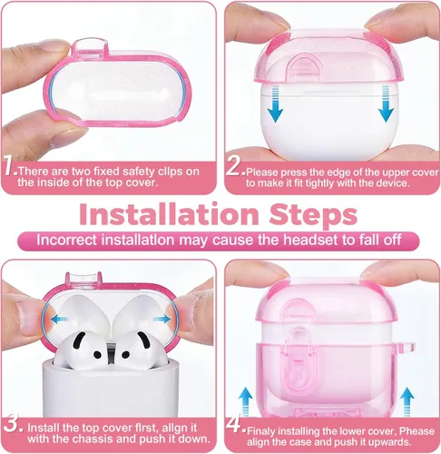 Vista 8 de (con bloqueo) Funda transparente compatible con bonitos Apple Airpods Pro 1/2 fundas para mujeres, TPU Transparency Air Pods Pro de 1ª 2ª