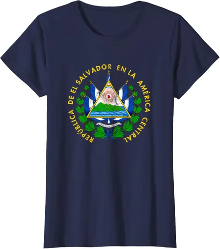 Vista 40 de Escudo de armas de El Salvador Salvadoran Distressed Design T-Shirt