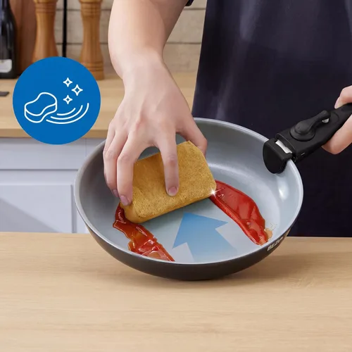 Vista 5 de BEZIA Utensilios de cocina de inducción con revestimiento de cerámica saludable, juego de ollas y sartenes antiadherentes, 10 piezas con asas