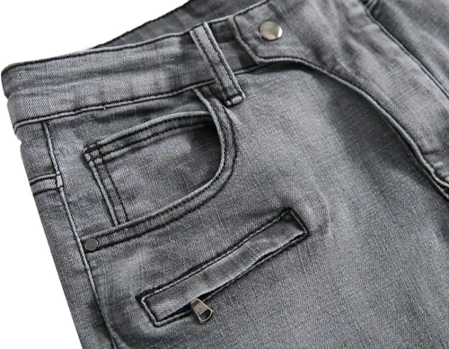 Vista 3 de QIMYUM Jeans ajustados para hombre, jeans ajustados rasgados para hombre, jeans de motociclista, elásticos, pantalones de mezclilla de Moto Cargo