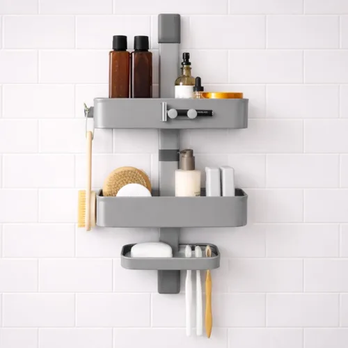 Vista 10 de ShowerSMART Organizador de ducha higiénico resistente a la corrosión, organizador de baño colgante con estantes ajustables, bandejas fáciles