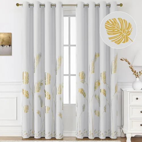 Vista 48 de BUHUA Cortinas pequeñas para ventana de 36 pulgadas de largo, 2 paneles, cortinas opacas con elegantes ramas de árbol plateadas, cortinas de bloqueo