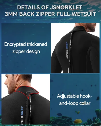 Vista 4 de Traje de neopreno para hombre, traje de buceo de 3 mm con cremallera trasera completa para natación Diving Suits Keep Warm in Cold Water for Water