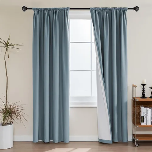 Vista 13 de H.VERSAILTEX Cortinas 100% de opacidad para cocina, con aislamiento térmico, cortinas opacas completas con forro blanco, cortinas de eficiencia