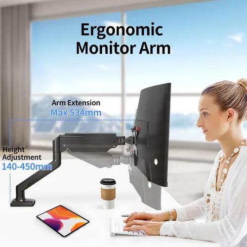 Vista 7 de suptek Soporte de brazo para monitor individual para 13-32 pulgadas, soporte de escritorio ajustable para monitor de resorte de gas para 4.4-19.8