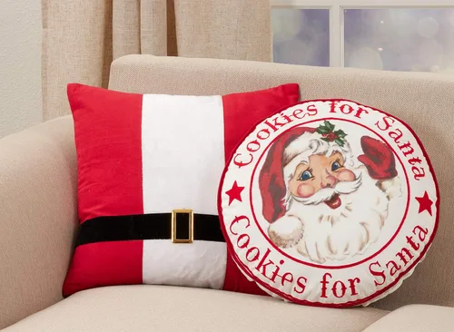 Vista 3 de SARO LIFESTYLE Kringle Collection - Almohada con cinturón de Papá Noel con relleno de poliéster, 18 pulgadas, color rojo