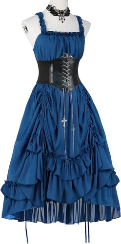 Vista 2 de Steampunk Victoria - Vestido largo para mujer, color liso, con tirantes