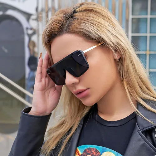 Vista 2 de Gafas de sol cuadradas de gran tamaño para mujer y hombre, moda de moda, parte superior plana, protección UV400