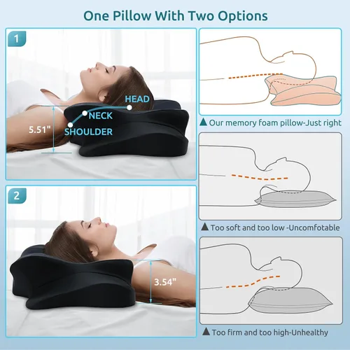 Vista 3 de DONAMA - Almohada cervical para cuello y hombros, diseño de espuma viscoelástica contorneado, soporte ergonómico para dormir de lado, espalda o boca