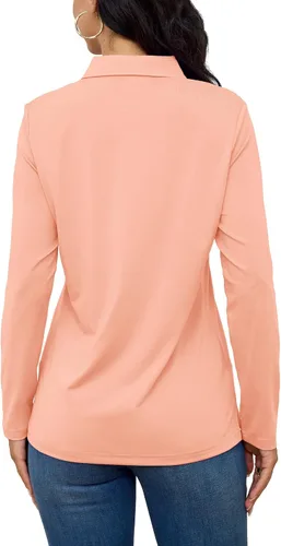 Vista 2 de TACVASEN Polo de golf para mujer, camiseta de manga larga, UPF 50+, secado rápido, 4 botones, rendimiento de tenis, ejercicio