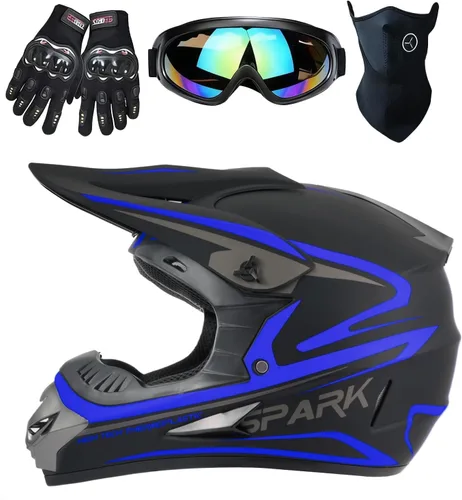 Vista 9 de Casco para niños y jóvenes para bicicleta de tierra, motocross, todoterreno, motocicleta, ATV, UTV, bicicleta de calle, Combo de guantes, gafas