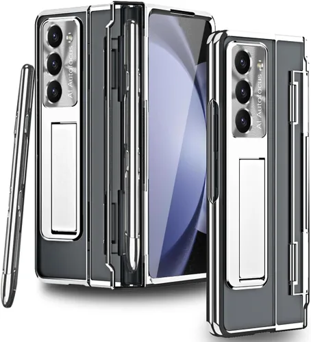Vista 9 de Funda diseñada para Samsung Galaxy Z Fold 5 con soporte para S Pen y S Pen, soporte portátil y protector de pantalla frontal transparente Fold 5