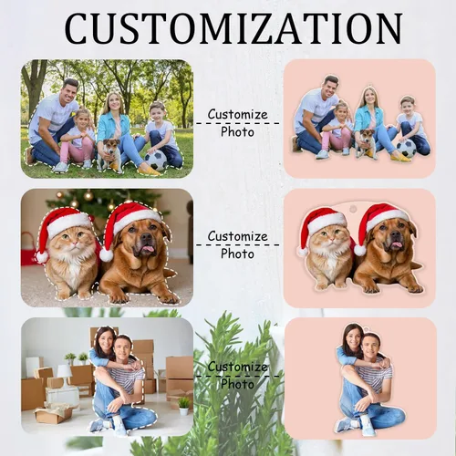 Vista 2 de Adornos navideños personalizados con foto, adornos de foto 2D personalizados, decoraciones colgantes para árbol, regalo para parejas de Navidad