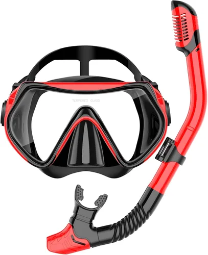 Vista 15 de Equipo de esnórquel para adultos, conjunto de esnórquel máscara de buceo con tubo seco superior, gafas de natación para adultos con cubierta nasal