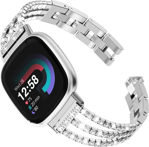 Vista 10 de FULLIFE Compatible con Fitbit Versa 3/Fitbit Versa 4 con diamantes de cristal, correa de acero para Fitbit Sense/Fitbit Sense 2 para mujer
