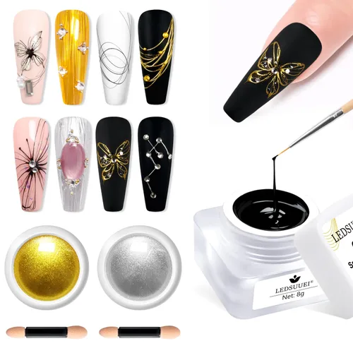 Vista 11 de Polvo de uñas cromado dorado LEDSUUEI Super Mirror Nail Glitter, polvo de metal Holo cromo para uñas, pigmento blanco aurora, dona vidriosa perla