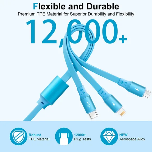 Vista 6 de Cable USB C de carga rápida múltiple 4A [2 unidades/4 pies] cargador múltiple retráctil USB A a tipo C/Lightning/Micro USB 3 en 1 cable USB