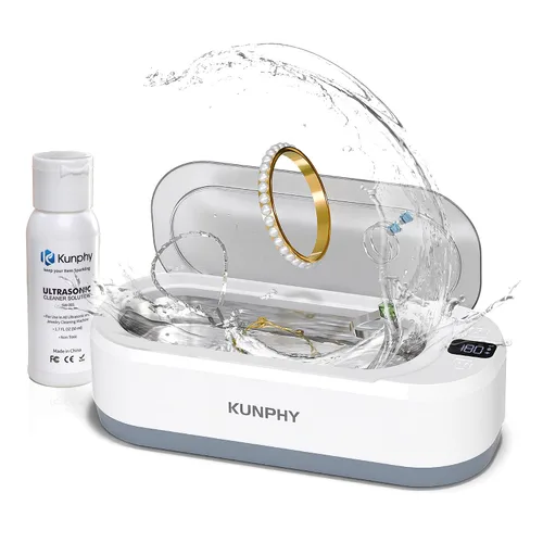 Vista 9 de KUNPHY Limpiador Ultrasónico de Joyería Mejorado, Máquina Limpiadora Ultrasónica Profesional de 350ML 48KHz con 3 Temporizadores Digitales