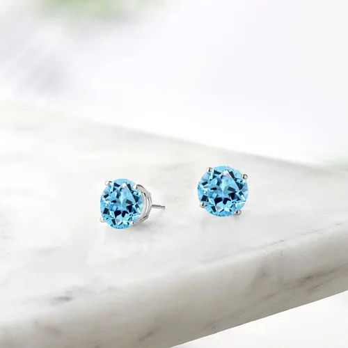 Vista 148 de Gem Stone King Aretes de plata de ley 925 con piedra natal redonda de 0.276 in para mujer