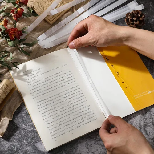 Vista 5 de Outus 50 piezas de tiras adhesivas con respaldo de malla, cinta adhesiva para reparación de libros, ideal para álbumes, fotos, archivos