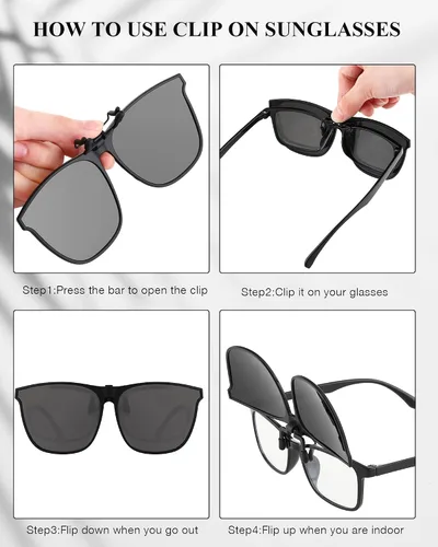 Vista 4 de 3 pares de lentes de sol polarizados de gran tamaño con clip, grandes antirreflejos, TR90, marco ligero y abatible, gafas de conducción para mujeres