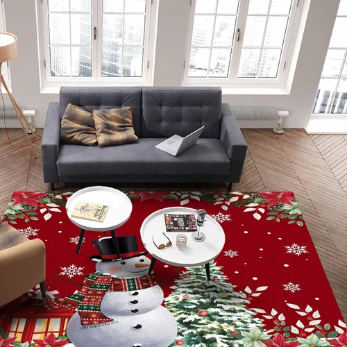 Vista 5 de Alfombra rectangular grande de 2.7 x 5 pies, para sala de estar, muñeco de nieve de Navidad, duradera, antideslizante, alfombra para dormitorio