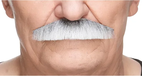Vista 51 de Mustaches Self-Adhesive Fake Mustache, Synthetic Fur Costume Accessory Set Arqueólogo gris con blanco