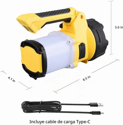Vista 6 de Foco recargable 3 en 1, 6 modos de linterna LED de mano recargable, luz de campamento de energía portátil, IP65 impermeable adecuada para senderismo
