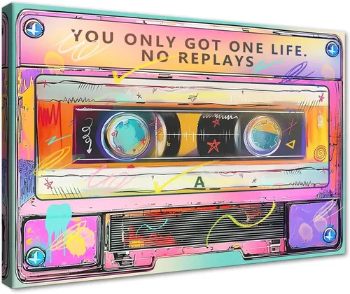 Vista 106 de Novatique Arte de Pared de Cinta de Casete Decoración de Sala de Música Póster Impreso Life Has No Rewind Casete Lienzo Arte de Pared Pósters
