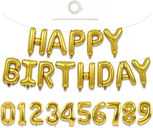Vista 10 de TONIFUL Juego de globos negros de feliz cumpleaños y números de 16 pulgadas, globos de letras de aluminio metálico con globos de 0 a 9 dígitos
