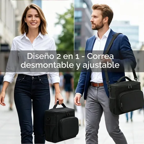 Vista 8 de FlowFly - Lonchera reutilizable con aislante para adultos, grande, para mujeres y hombres, con correa ajustable para el hombro, bolsillo frontal