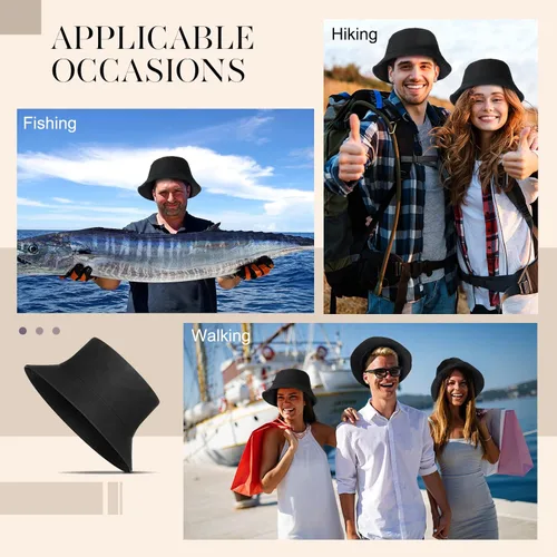 Vista 7 de 48 unidades de sombreros de pescador negros unisex negros sombreros de pescador de algodón a granel de ala ancha sombrero de pescador para verano
