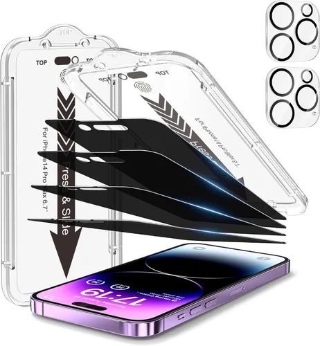 Vista 14 de EZ-GLAZ - Paquete de 4 + 2 protectores de pantalla de privacidad para iPhone 13 [6.1 pulgadas] con protector de lente de cámara