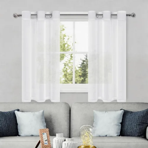 Vista 156 de DWCN Cortinas traslúcidas color verde frijol para sala de estar y dormitorio - Cortinas voile con aspecto de lino sintético con ojales en la parte
