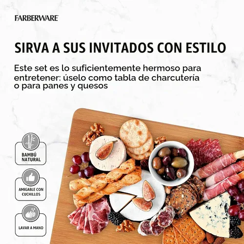 Vista 4 de Farberware Juego de tablas de cortar de madera de 3 piezas, tablas de cortar reversibles para preparación y servir comidas, tablas de charcutería
