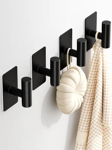 Vista 15 de GWAAZXGZ Ganchos para toallas de baño, paquete de 2, acabado negro mate, ganchos de pared adhesivos de acero inoxidable en forma de T para batas