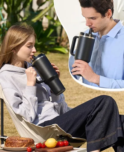 Vista 6 de Tapa de repuesto de 40 oz para Stanley, paquete de 2 tapas desmontables a prueba de fugas con pajita abatible compatible con vaso Stanley Quencher