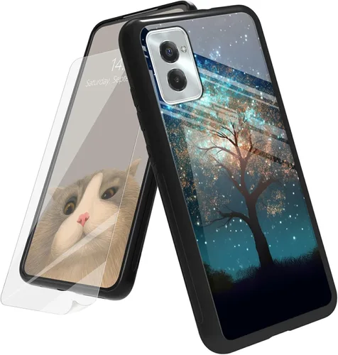 Vista 164 de Funda para Motorola Moto G Play 4G 2024 con protector de pantalla, parte trasera de vidrio templado + funda de silicona suave TPU absorción