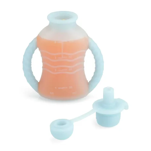 Vista 2 de PandaEar - Paquete de 4 bolsas reutilizables de comida para bebés con asas dobles, bolsas portátiles de silicona para niños pequeños, bolsas