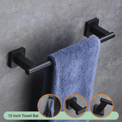 Vista 4 de Hoooh BS101S4-BK - Juego de accesorios de baño de 4 piezas, color negro mate, montaje en pared de acero inoxidable, incluye toallero doble, toallero