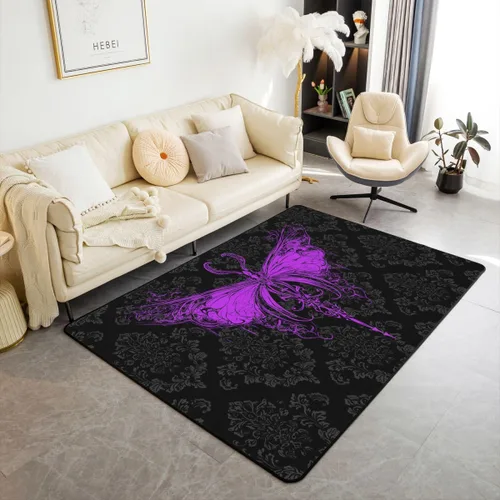 Vista 10 de Erosebridal Alfombra gótica de 3 x 5 pies, estilo bohemio, damasco, murciélago, sala de estar, antideslizante, negro, gris, azul, alfombra gótica