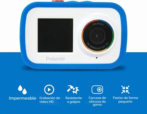 Vista 2 de Polaroid Cámara de acción WiFi de doble pantalla 4K 18mp, cámara Polaroid deportiva impermeable con batería recargable integrada y accesorios