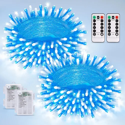 Vista 37 de JMEXSUSS Luces de Navidad multicolor que funcionan con pilas con 8 modos de control remoto, impermeables, 33 pies, 100 luces LED de Navidad